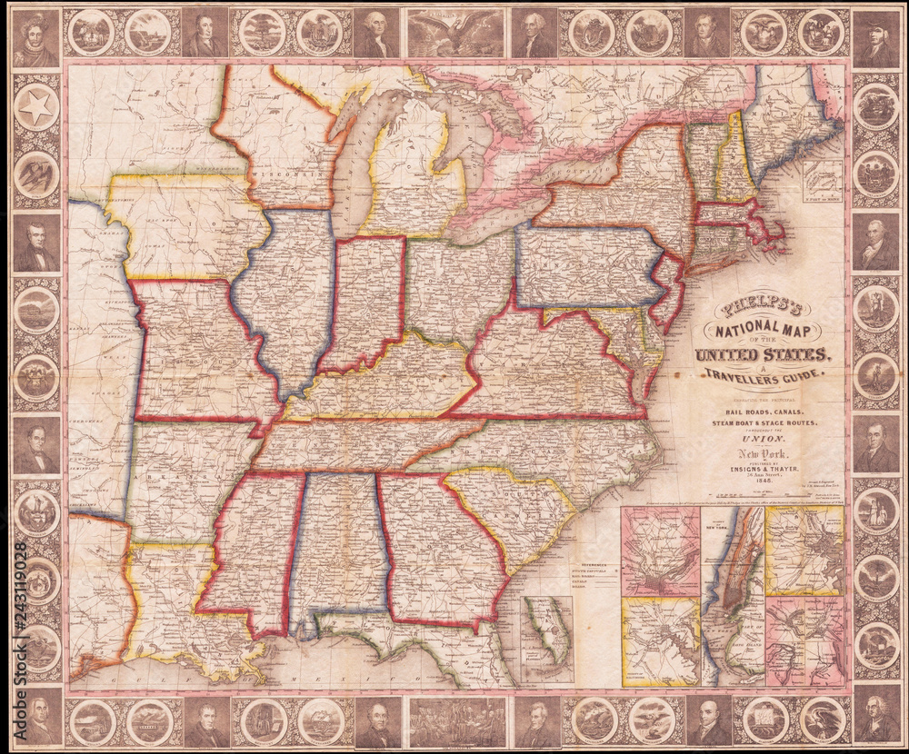1848, Phelps National Map of the United States, Pocket Map