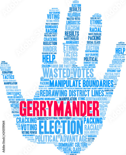 Gerrymander Word Cloud on a white background. 