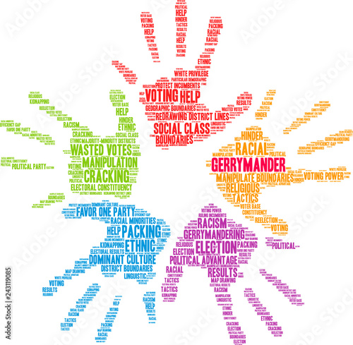 Gerrymander Word Cloud on a white background. 