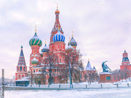 winter view of St. Basil's Cathedral in Moscow, Russia