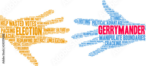 Gerrymander Word Cloud on a white background. 