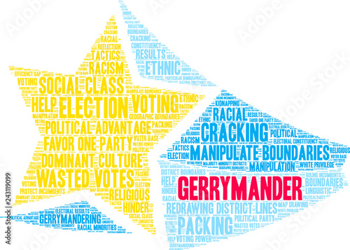 Gerrymander Word Cloud on a white background. 