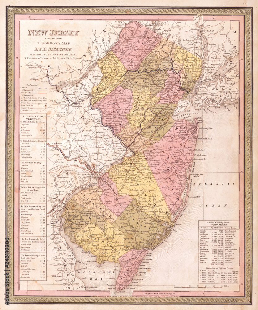 1846, Mitchell, Tanner Map of New Jersey