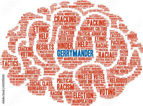 Gerrymander Word Cloud on a white background. 