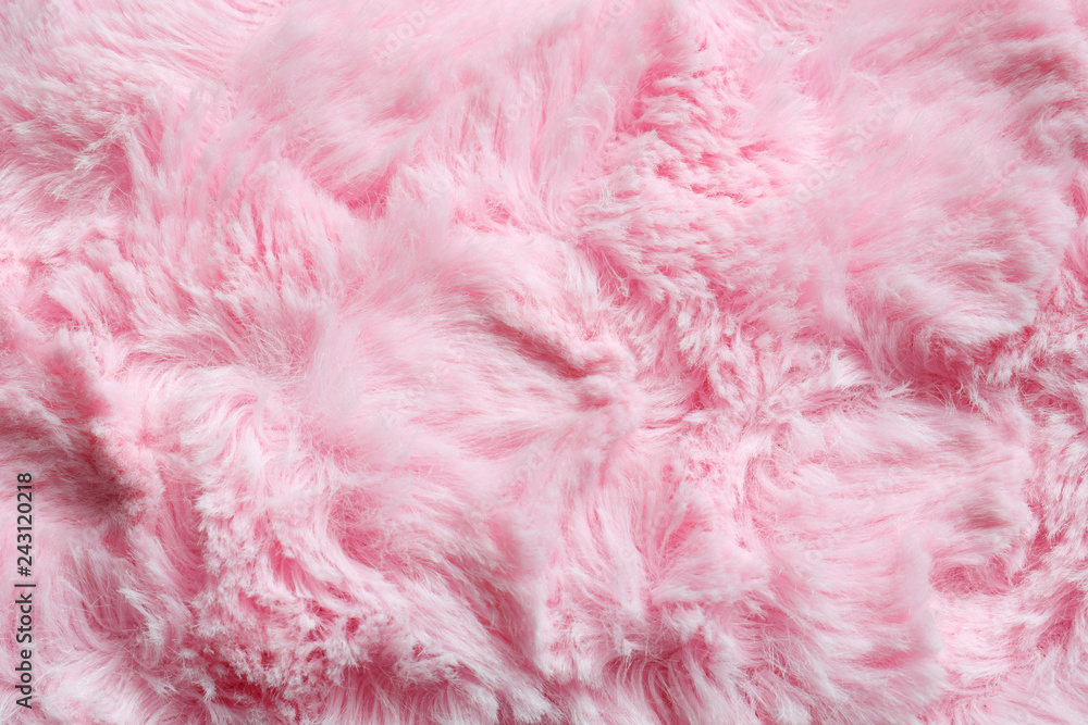 Pink fur background. Surface wool texture. Copy space for your text