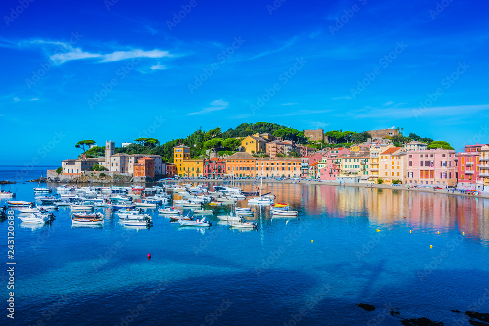 View of the Bay of Silence in Sestri Levante, Italy