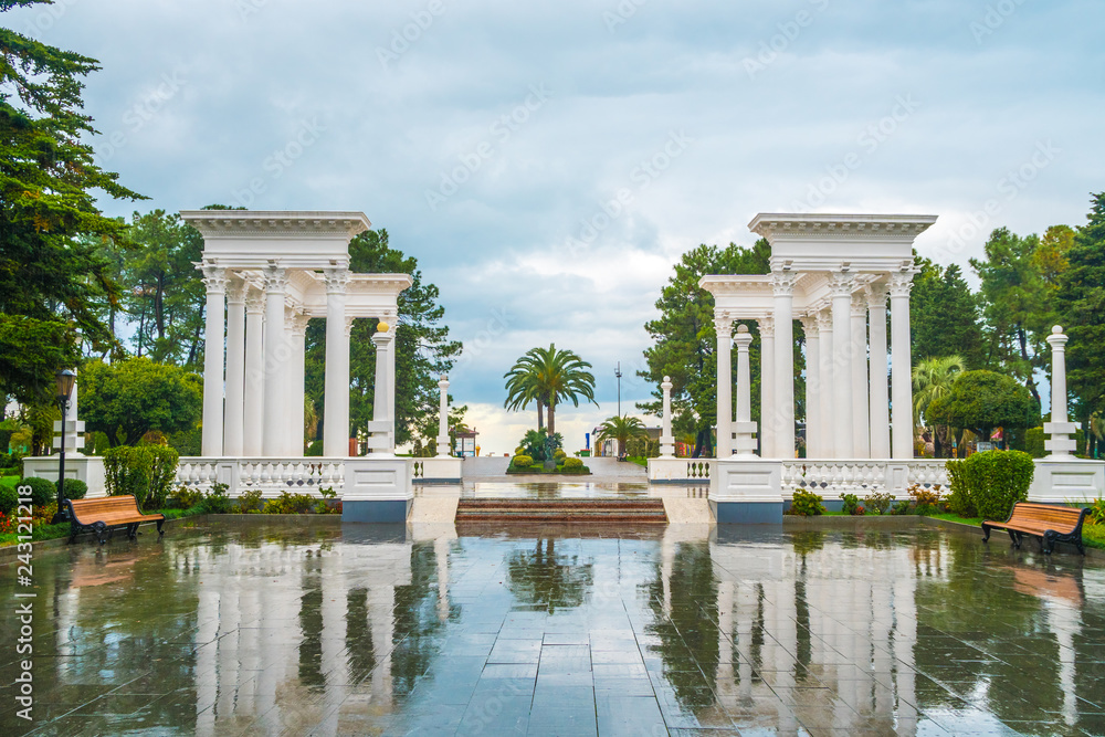 The beautiful colonnade in the seaside Park in the center of Batumi, Georgia