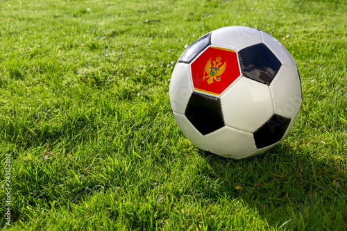 Football on a grass pitch with Montenegro