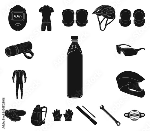 Bicycle outfit black icons in set collection for design. Bicycle and tool vector symbol stock web illustration.