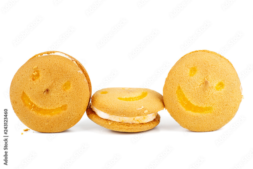 Smiling butter cookies isolated on white background Smiling butter cookies isolated on white background
