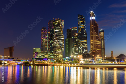 Modern Skyscrapers of Moscow City Business Center in the evening