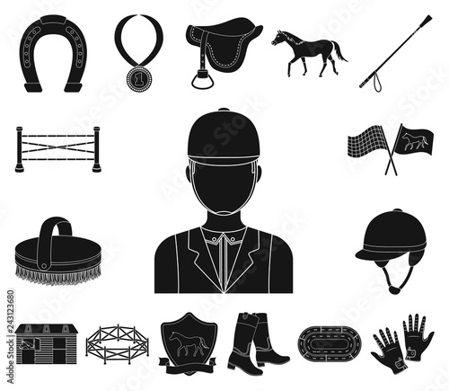 Hippodrome and horse black icons in set collection for design. Horse Racing and Equipment vector symbol stock web illustration.