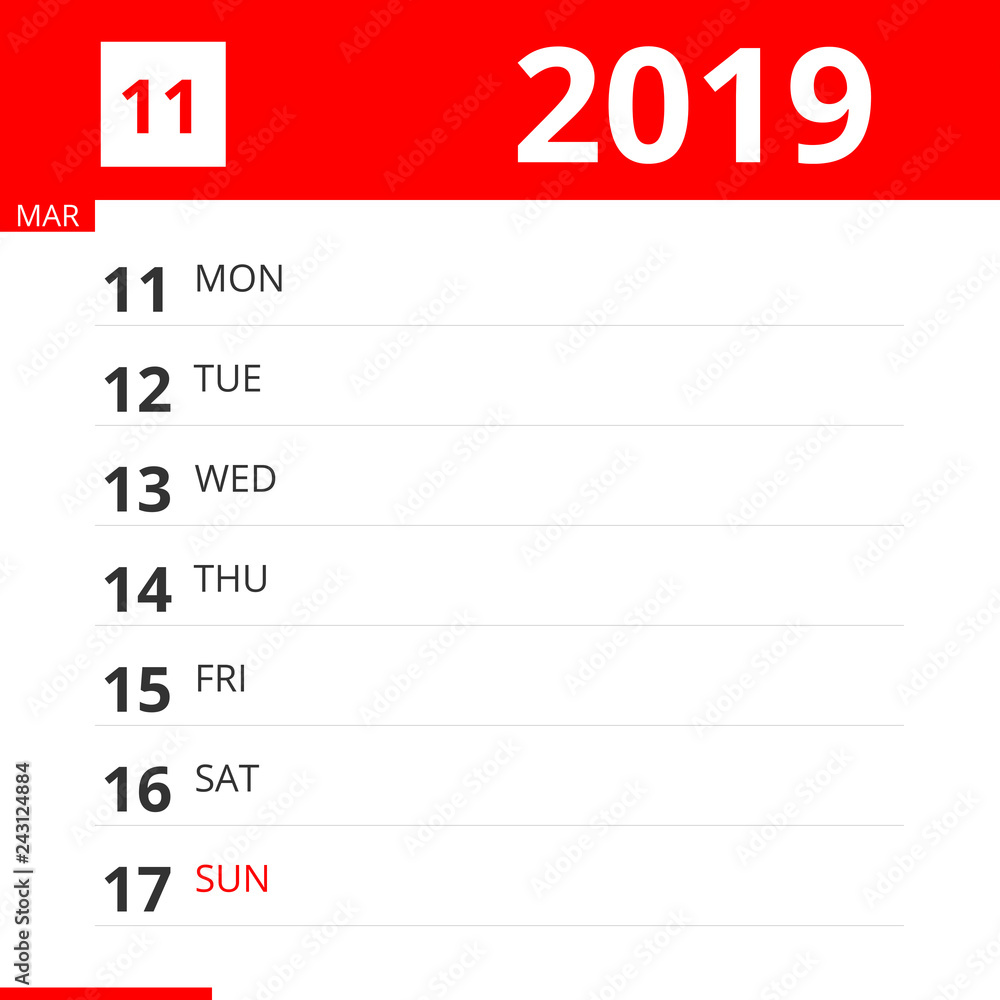 Calendar planner for Week 11 in 2019, ends March 17, 2019 . Calendar planner for Week 11 in 2019, ends March 17, 2019 .