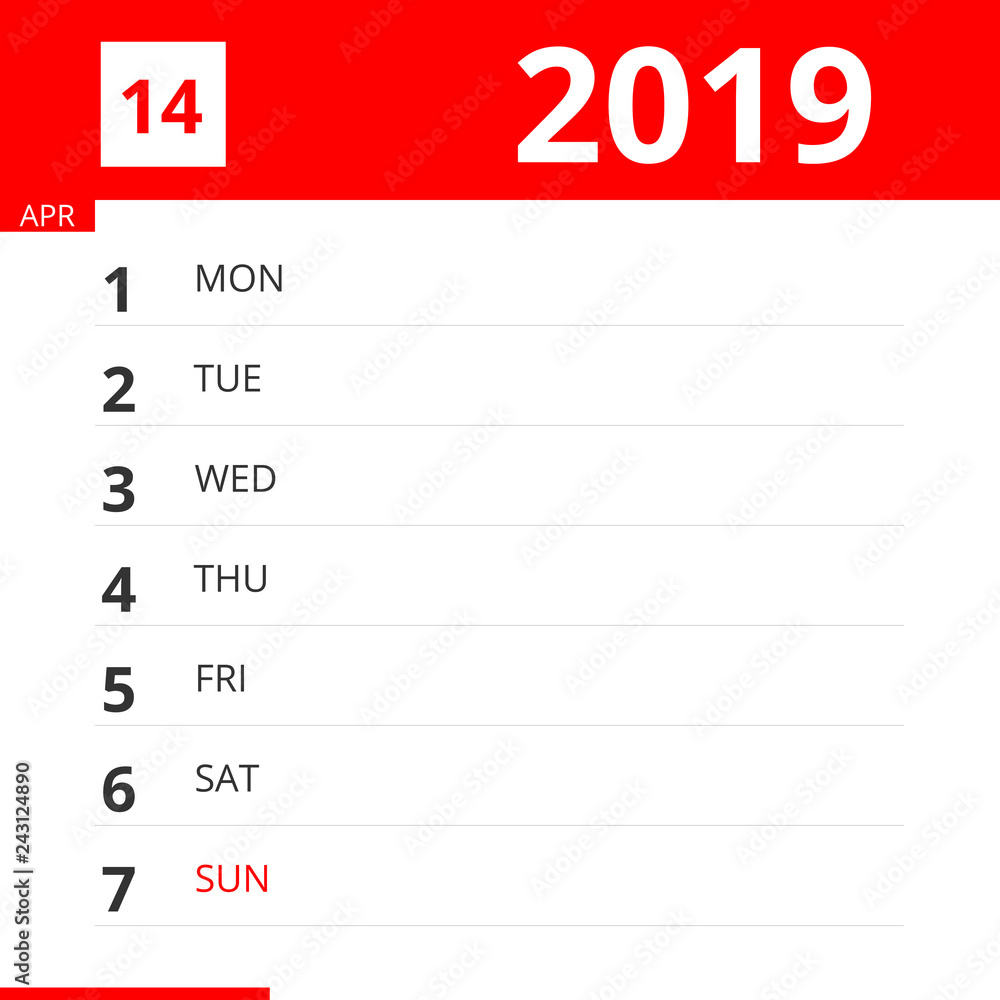 Calendar planner for Week 14 in 2019, ends April 7, 2019 . Calendar planner for Week 14 in 2019, ends April 7, 2019 .