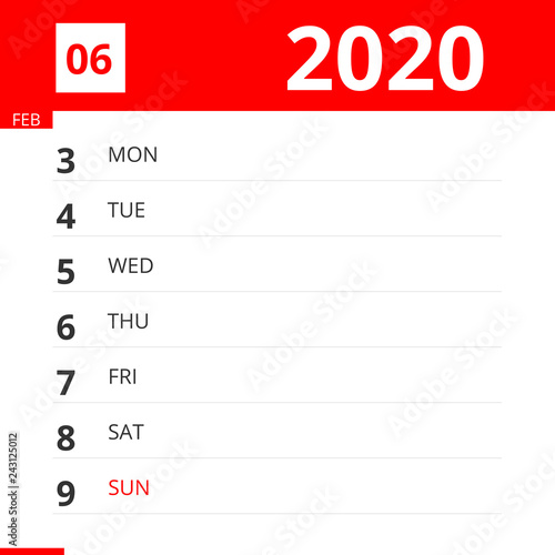 Calendar planner for Week 06 in 2020, ends February 9, 2020 .