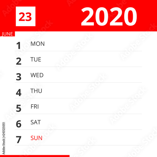 Calendar planner for Week 23 in 2020, ends June 7, 2020 .