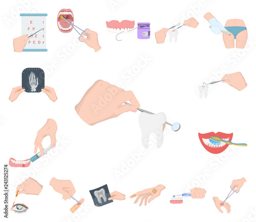 Manipulation by hands cartoon icons in set collection for design. Hand movement in medicine vector symbol stock web illustration.