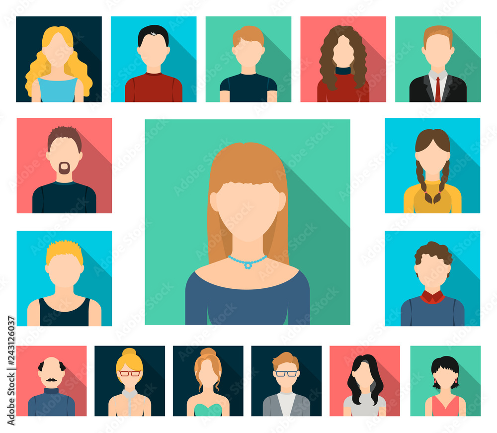 Avatar and face flat icons in set collection for design. A person's appearance vector symbol stock web illustration. Avatar and face flat icons in set collection for design. A person's appearance vector symbol stock web illustration.