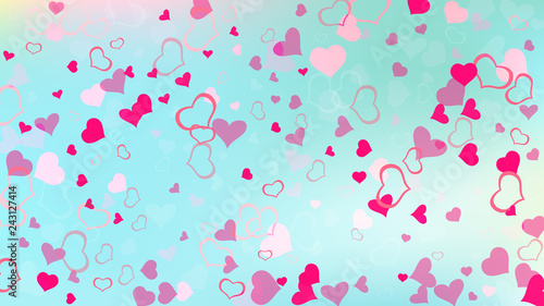 Light background. Red on Gradient fond Vector. Red hearts of confetti crumbled. The idea of wallpaper design, textiles, packaging, printing, holiday invitation for wedding.