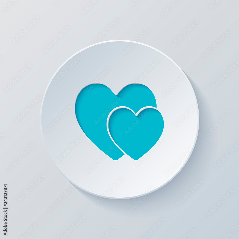 2 hearts. Simple icon. Cut circle with gray and blue layers. Pap 2 hearts. Simple icon. Cut circle with gray and blue layers. Pap