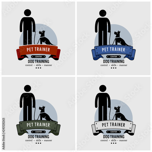 Dog training logo design. Vector artwork of pet trainer.