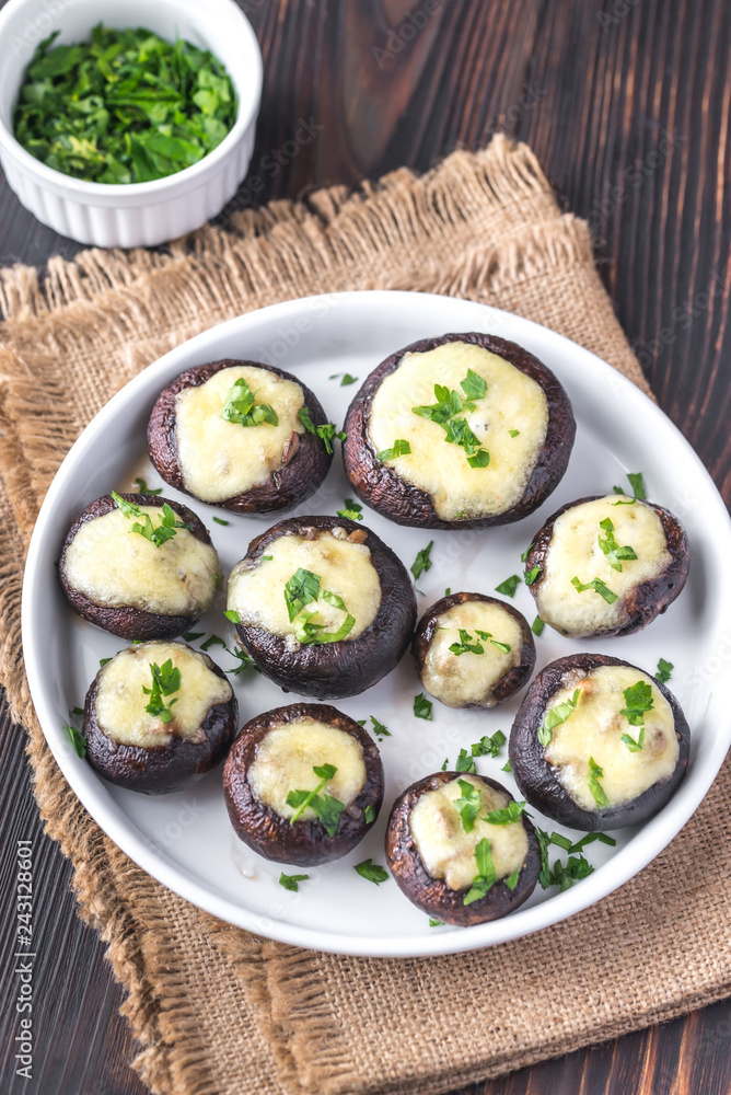 Baked mushrooms stuffed with mozzarella Baked mushrooms stuffed with mozzarella