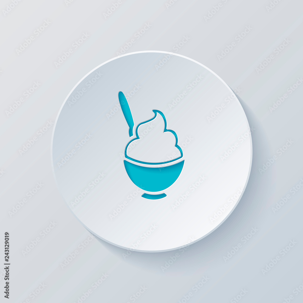 ice cream or porridge in bowl icon. Cut circle with gray and blu ice cream or porridge in bowl icon. Cut circle with gray and blu