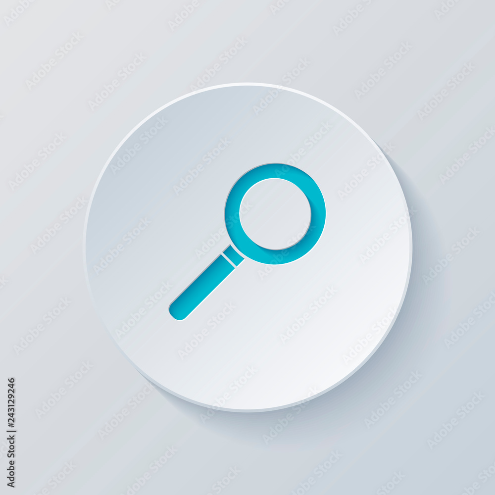 magnifying glass icon. Cut circle with gray and blue layers. Pap magnifying glass icon. Cut circle with gray and blue layers. Pap