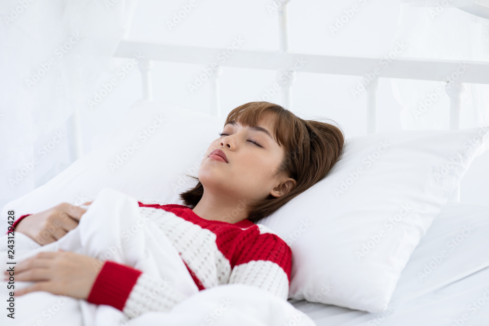 Beautiful Attractive Asian woman sleep and sweet dream on bed in bedroom in the morning feeling so relax and comfortable,Healthcare Concept Beautiful Attractive Asian woman sleep and sweet dream on bed in bedroom in the morning feeling so relax and comfortable,Healthcare Concept