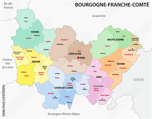 administrative map of the new french region Bourgogne-Franche-Comte photo