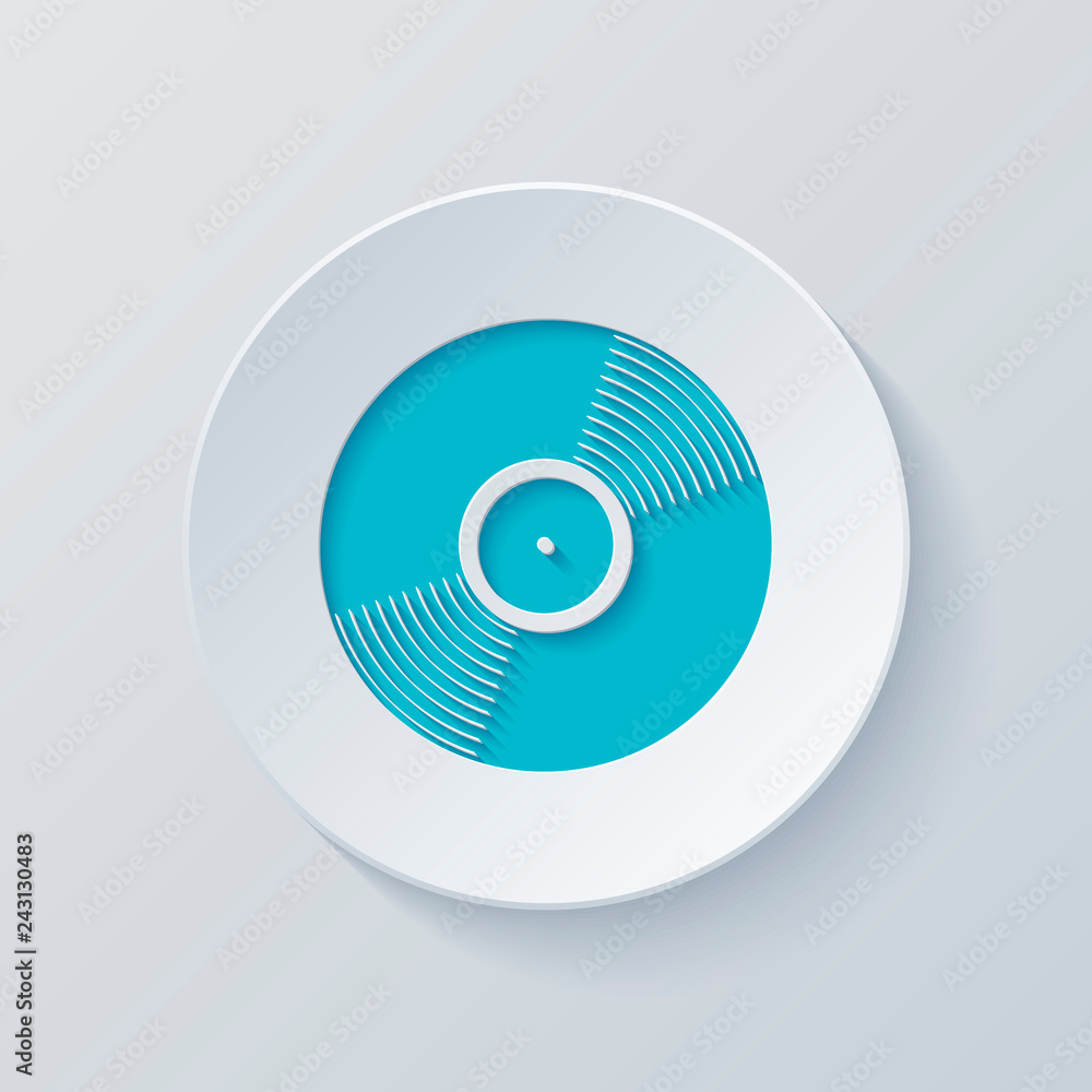 vinyl icon. Cut circle with gray and blue layers. Paper style vinyl icon. Cut circle with gray and blue layers. Paper style