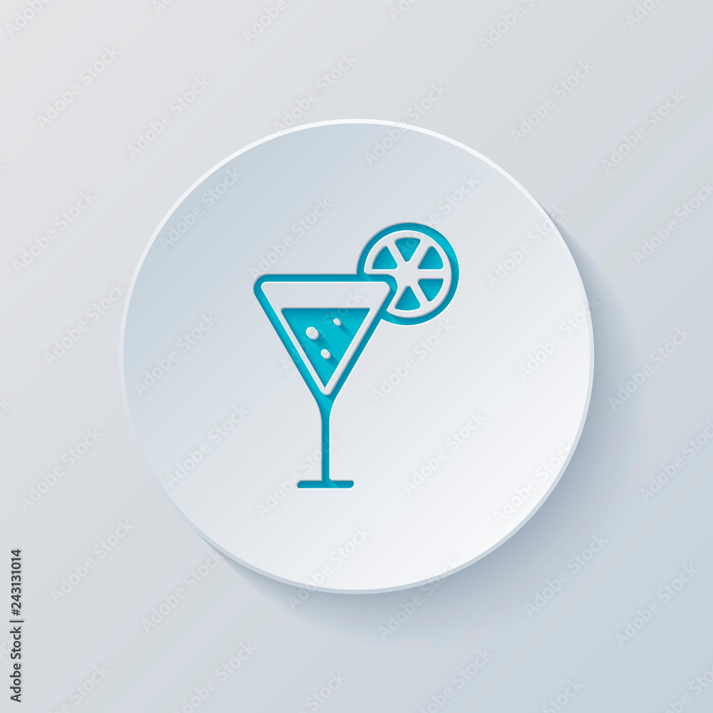 cocktail with lemon slice icon. Cut circle with gray and blue la cocktail with lemon slice icon. Cut circle with gray and blue la