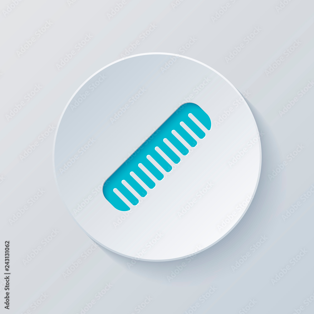 comb, hairbrush. simple silhouette. Cut circle with gray and blu comb, hairbrush. simple silhouette. Cut circle with gray and blu