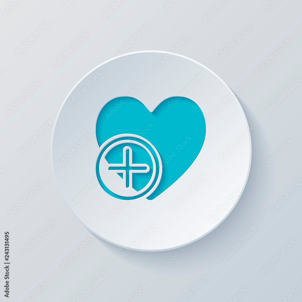 heart and plus. simple silhouette. Cut circle with gray and blue heart and plus. simple silhouette. Cut circle with gray and blue