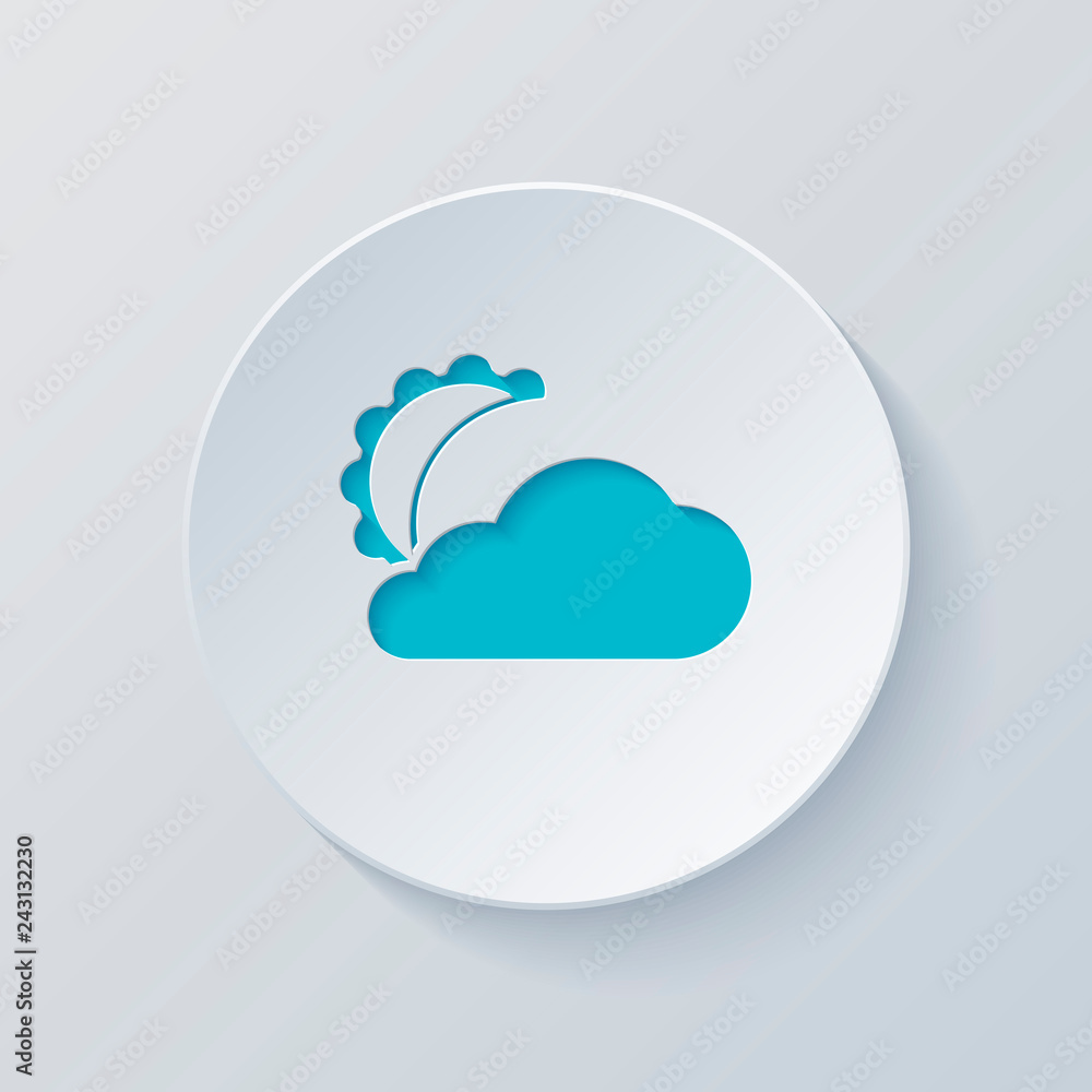 moon and cloud. simple silhouette. Cut circle with gray and blue moon and cloud. simple silhouette. Cut circle with gray and blue