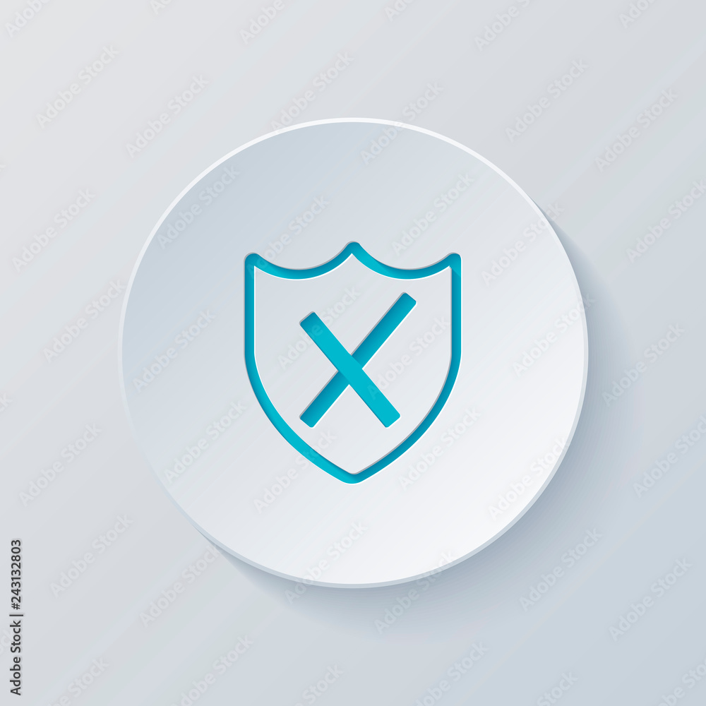 protection broken. simple icon. Cut circle with gray and blue la protection broken. simple icon. Cut circle with gray and blue la
