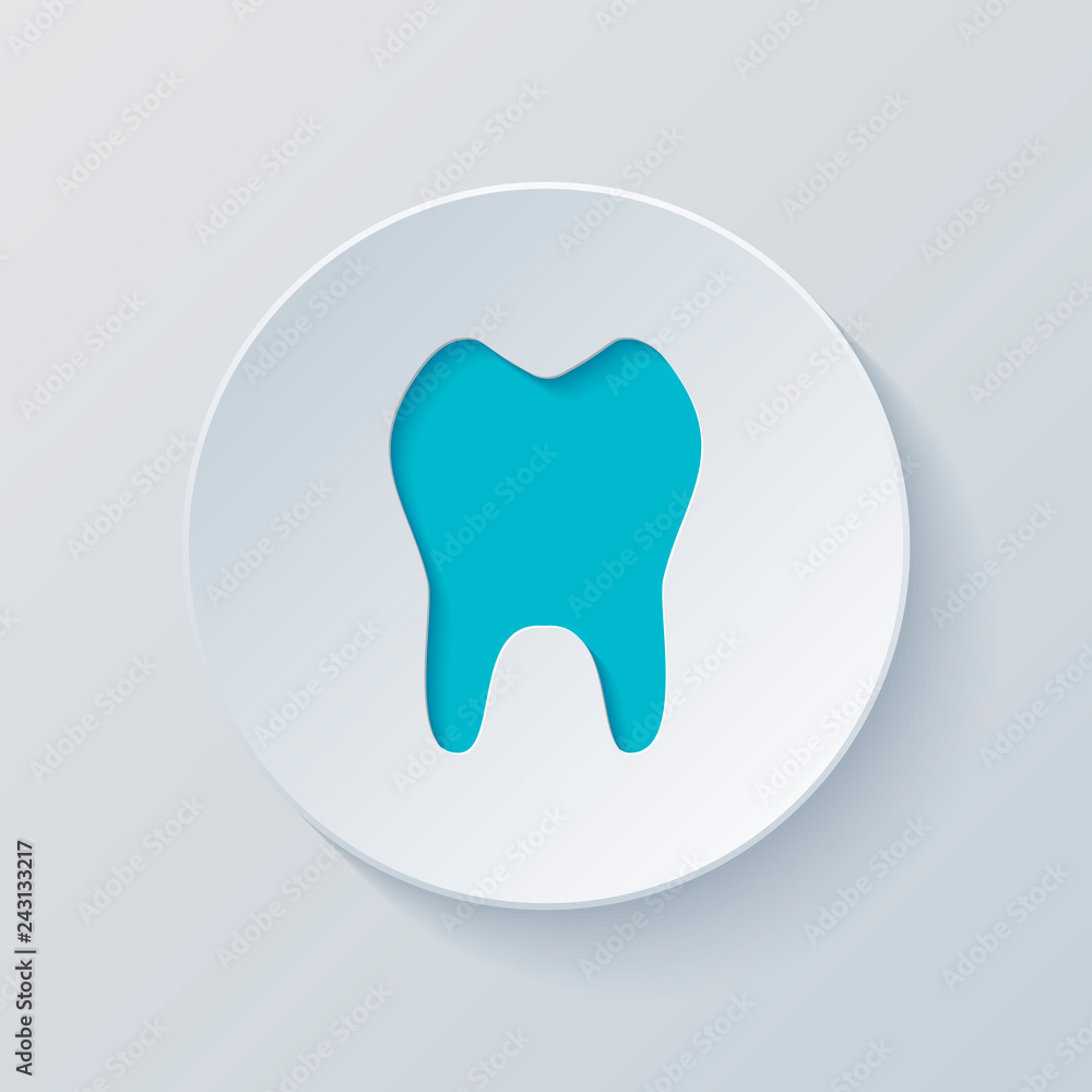 tooth. simple icon. Cut circle with gray and blue layers. Paper tooth. simple icon. Cut circle with gray and blue layers. Paper