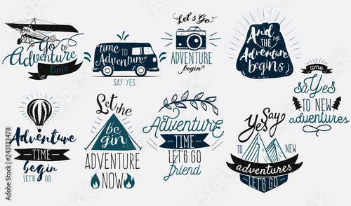 Logo sign with different texts about adventures
