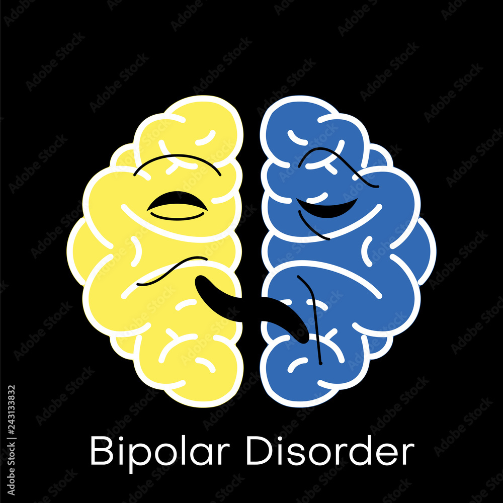 Brain icon for bipolar disorder flat design. Vector illustration