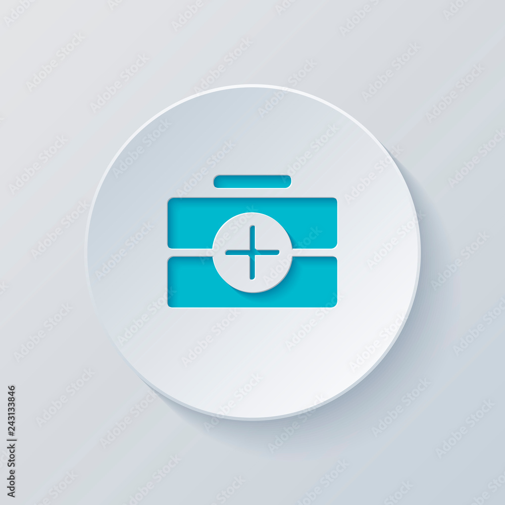 first-aid kit, simple icon. Cut circle with gray and blue layers first-aid kit, simple icon. Cut circle with gray and blue layers