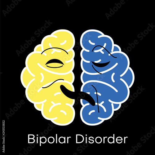 Brain icon for bipolar disorder flat design. Vector illustration