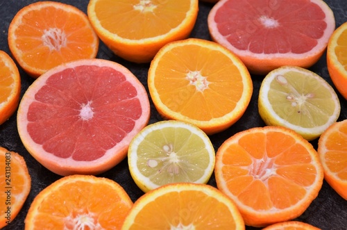 orange lemon grapefruits slices