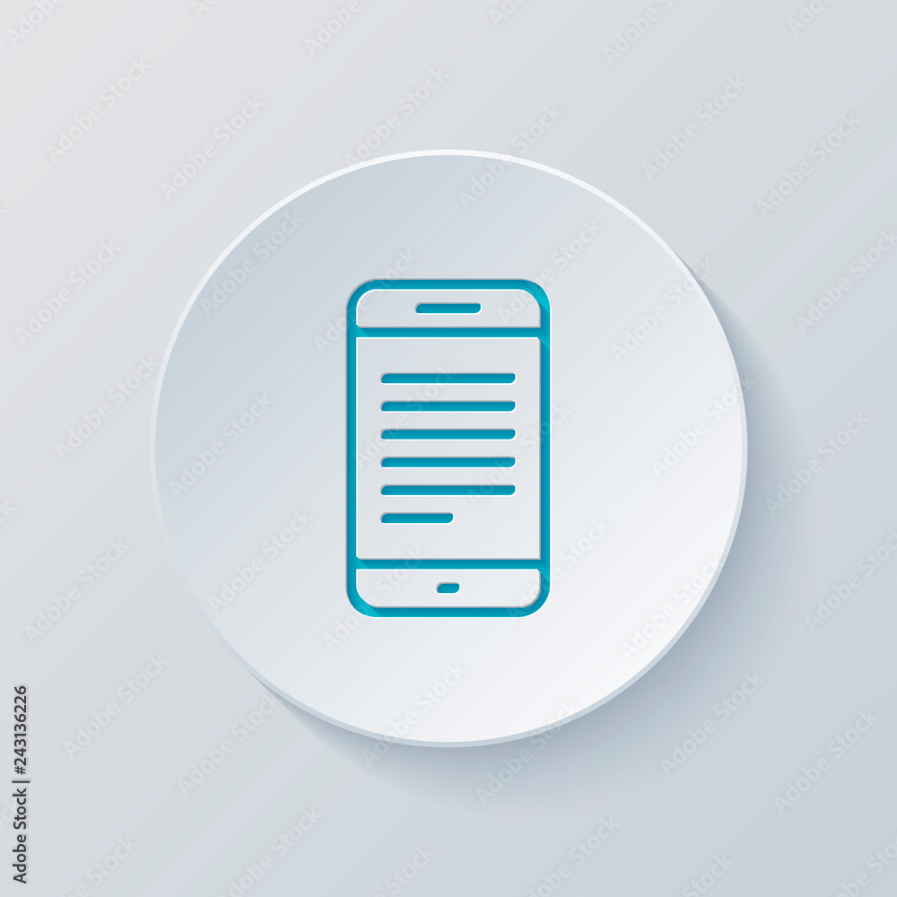 Mobile phone with text on screen. Simple linear icon with thin o Mobile phone with text on screen. Simple linear icon with thin o