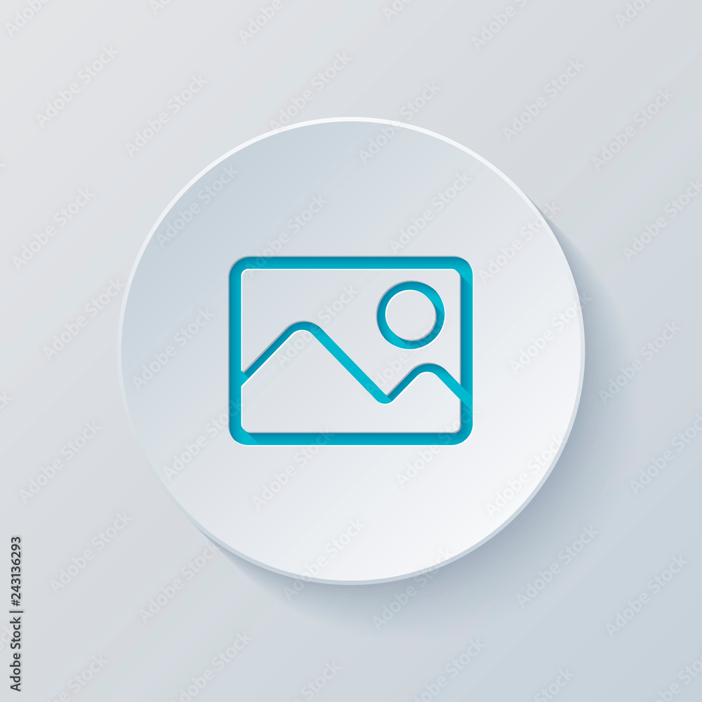 Picture with couple of mountains and sun. Simple linear icon. Cu Picture with couple of mountains and sun. Simple linear icon. Cu