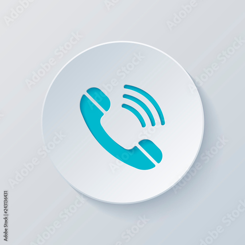Ringing phone icon. Retro symbol. Cut circle with gray and blue