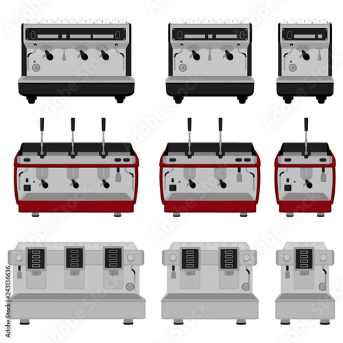 Illustration on theme big colored set different types coffee machine