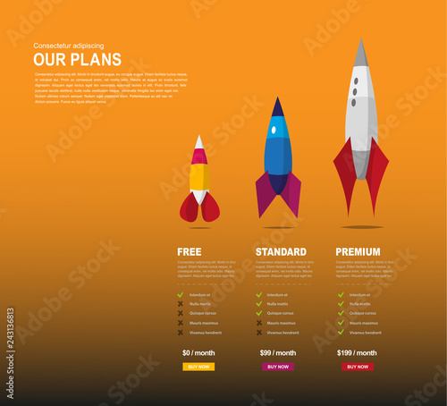 Illustration background for price comparison of services or products with illustrated rockets.