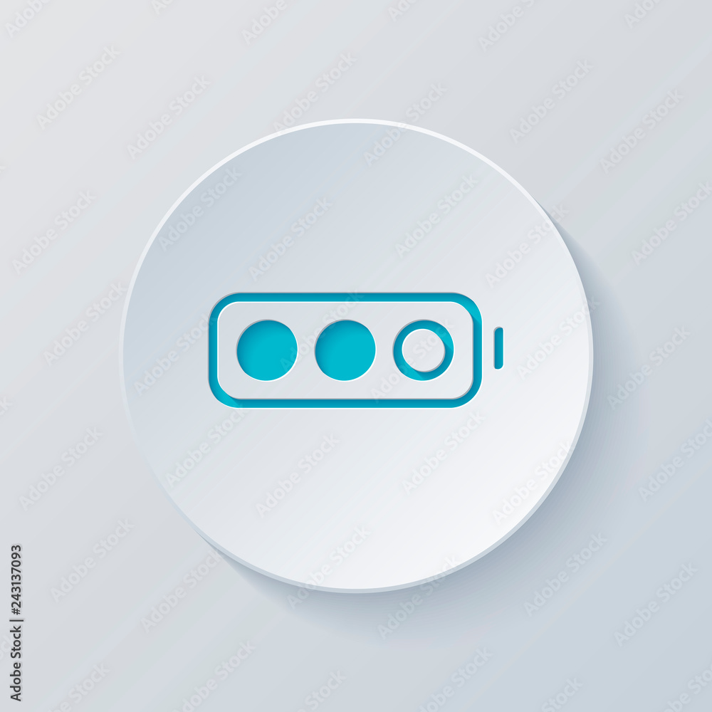 Simple battery, half level. Cut circle with gray and blue layers Simple battery, half level. Cut circle with gray and blue layers