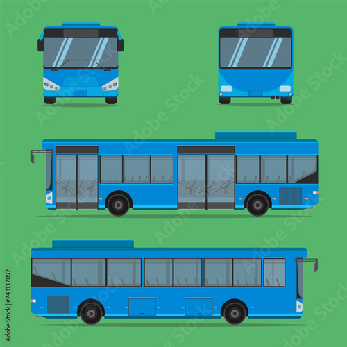 the blue bus NGV driver fare passenger autobus omnibus coach rail bench chair stool armchair seat mattress bolster hassock pad vector illustration