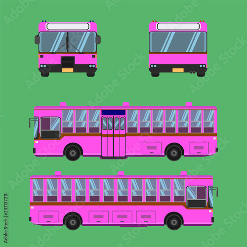 thai pink bus transport car vehicle driver fare passenger autobus omnibus coach rail bench chair stool armchair seat mattress bolster hassock pad vector illustration